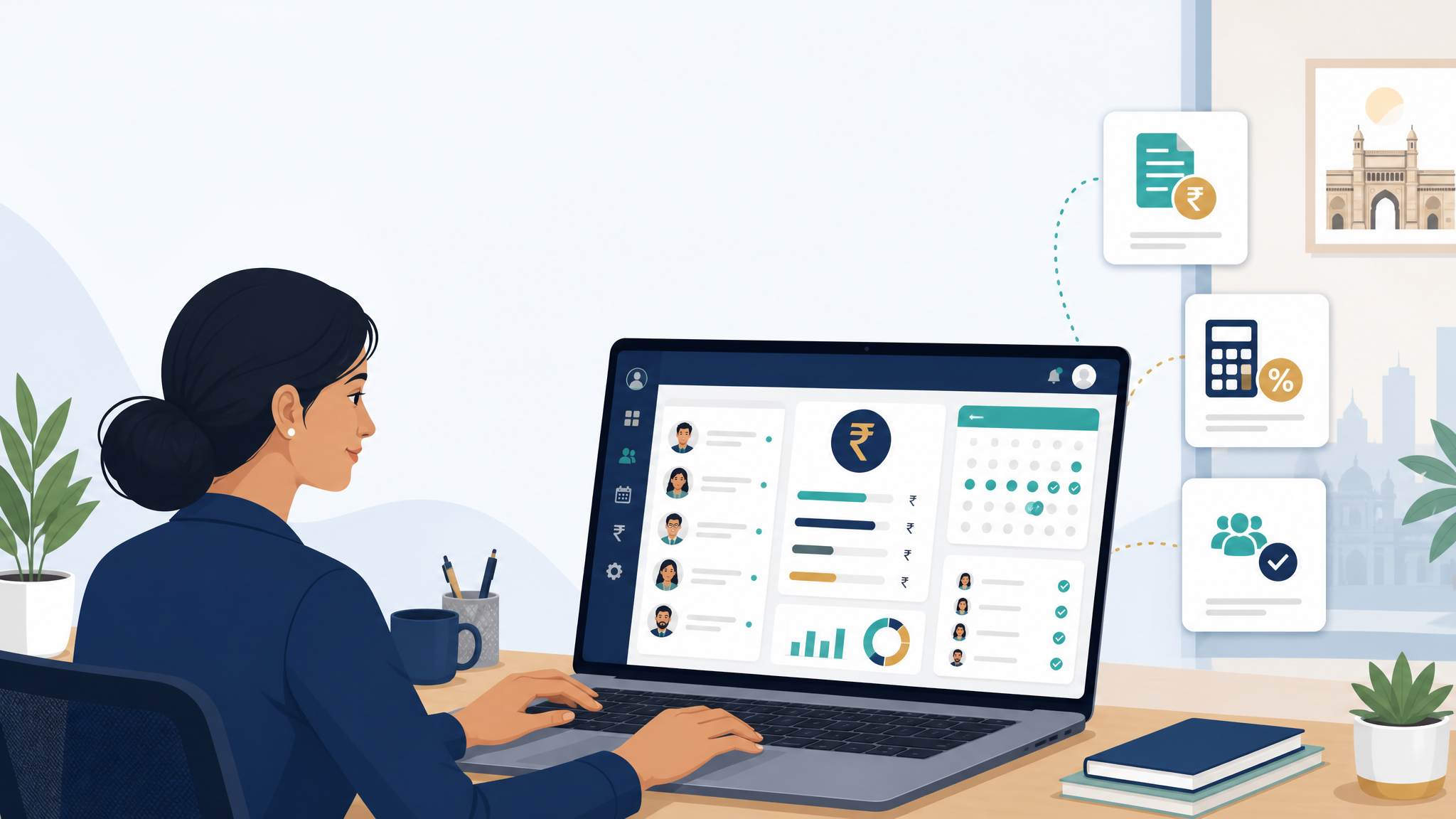 Top payroll software in India dashboard showing salary, attendance, and tax management for small businesses